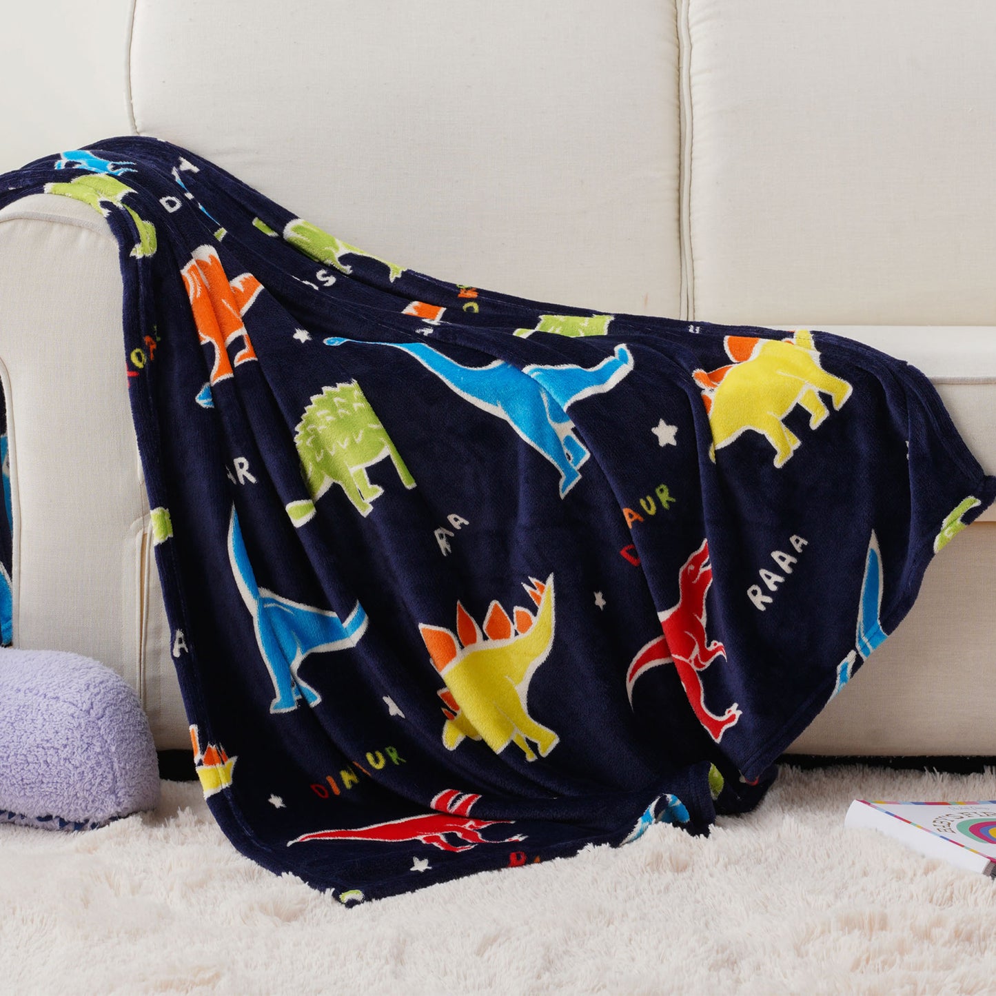 Glow in The Dark Kids Blankets-BlueDinosaur