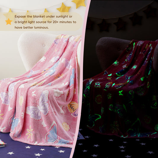 Glow in The Dark Kids Blankets-PinkButterfly