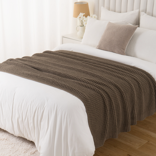 Knit Throw Blanket-Camel
