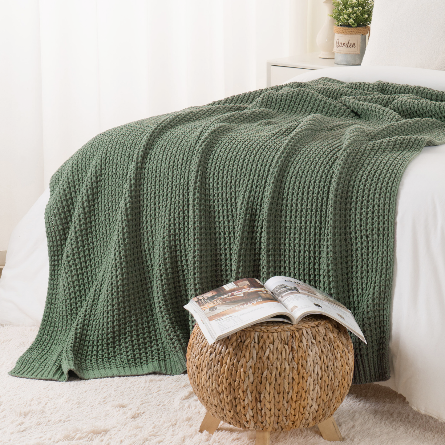 Knit Throw Blanket-Sage