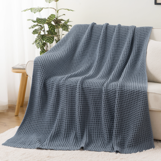 Knit Throw Blanket-Bluish Grey