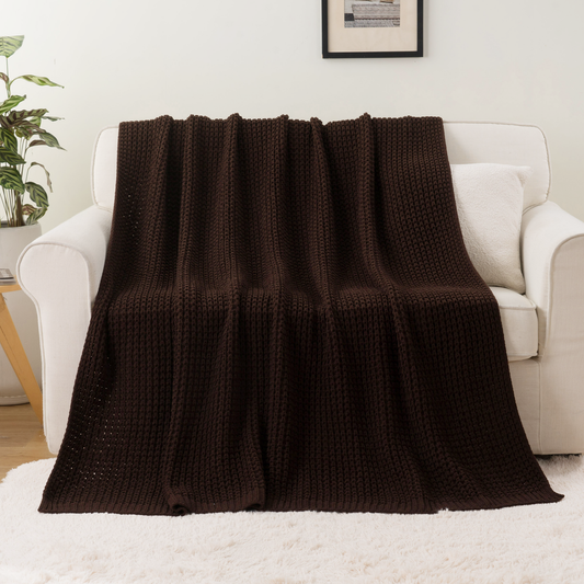 Knit Throw Blanket-Brown