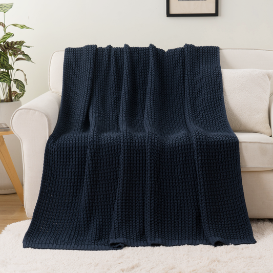 Knit Throw Blanket-Navy