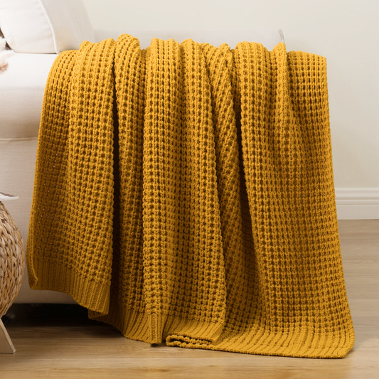 Knit Throw Blanket-Yellow