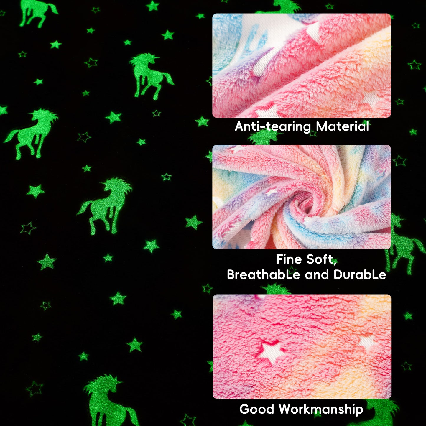 Glow in The Dark Kids Blankets-RainbowUnicorns