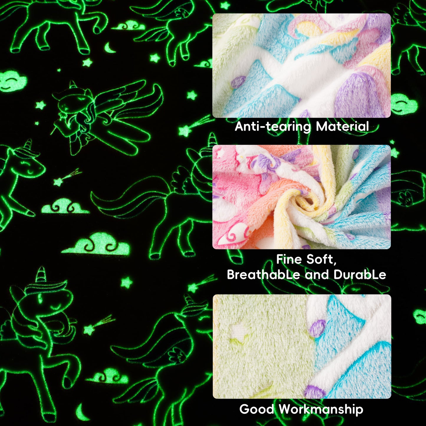 Glow in The Dark Kids Blankets-PurpleUnicorns