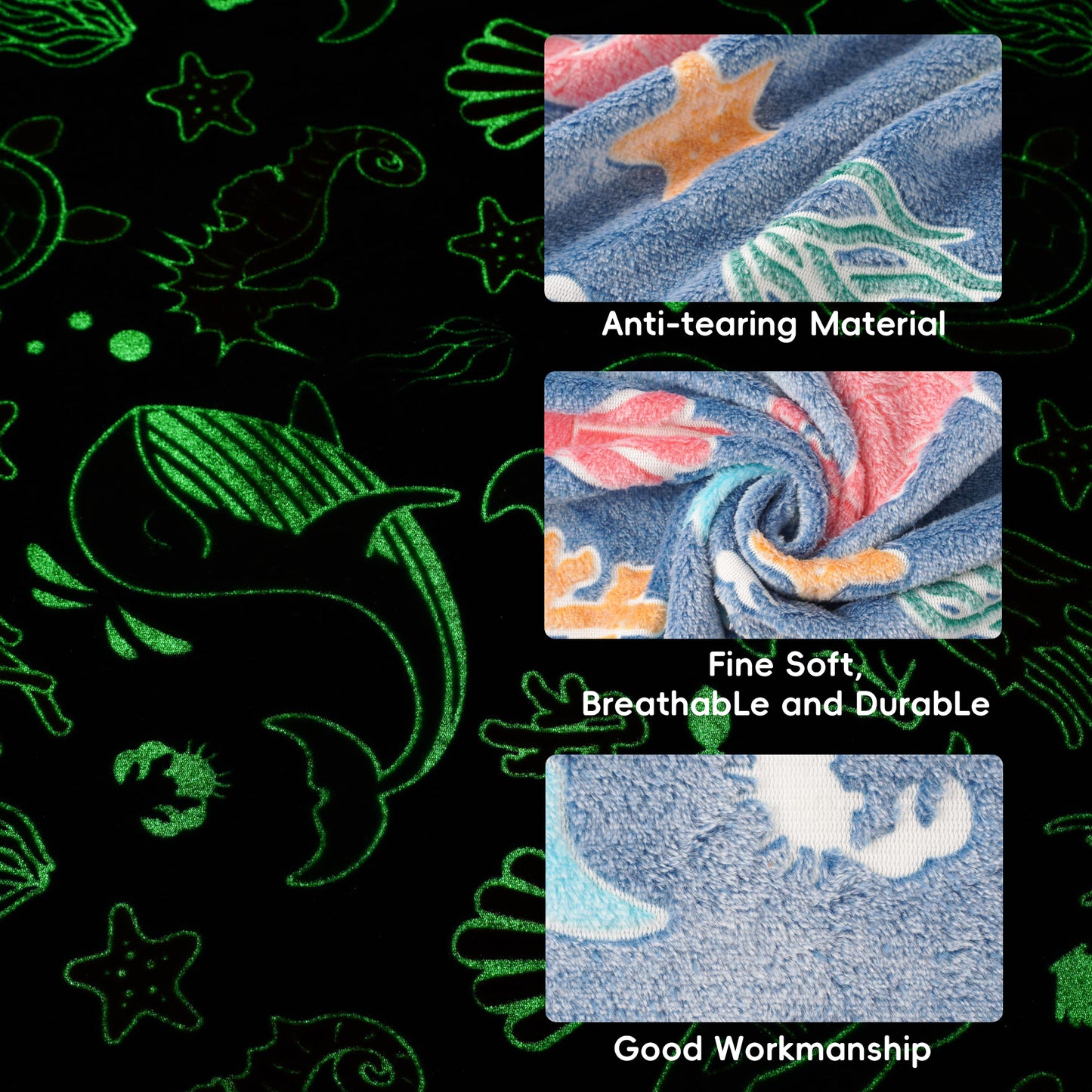 Glow in The Dark Kids Blankets-Turtle