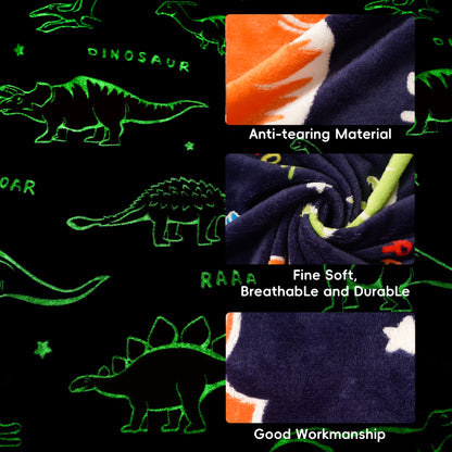 Glow in The Dark Kids Blankets-BlueDinosaur