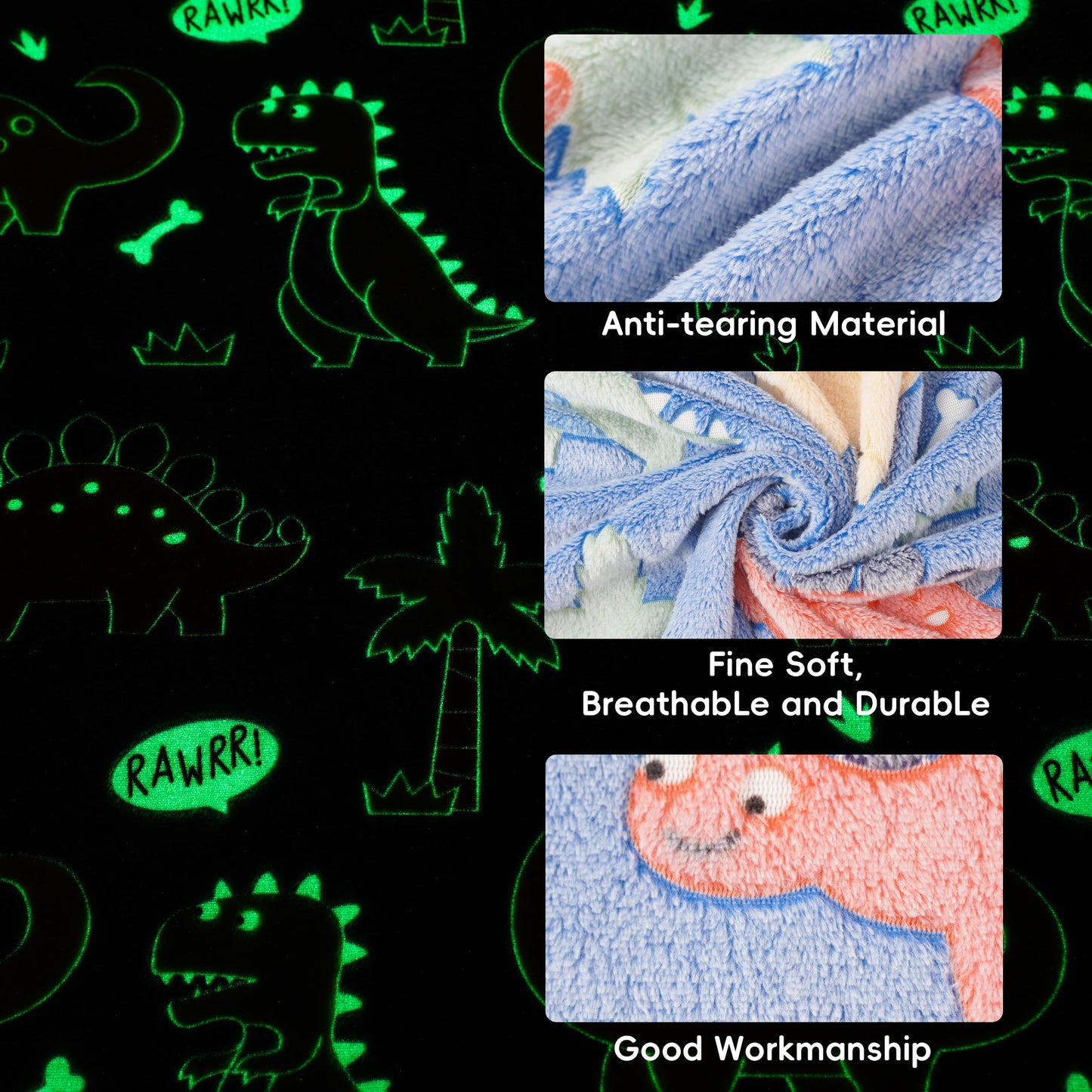 Glow in The Dark Kids Blankets-Dinosaur