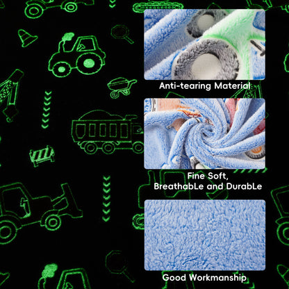 Glow in The Dark Kids Blankets-ConstructionVehicle
