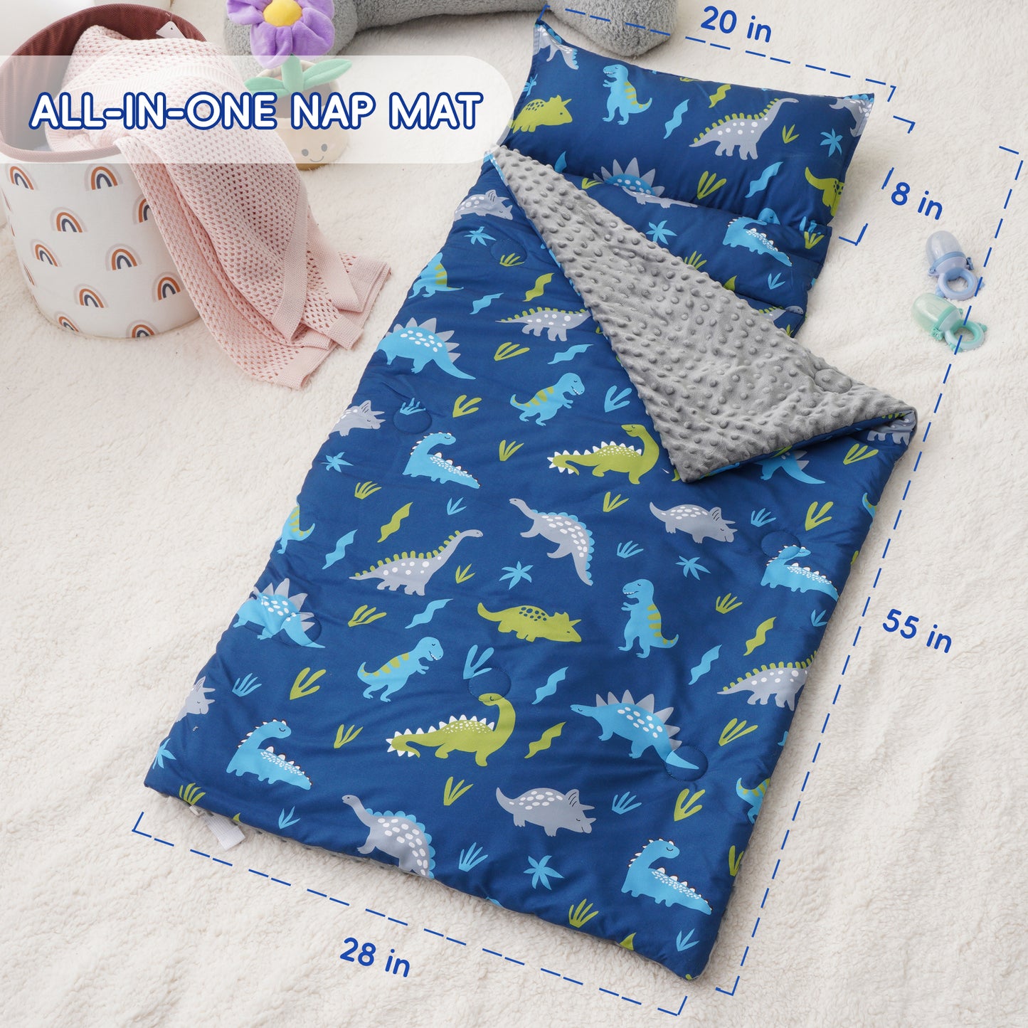 Toddler Nap Mat-Dinosaur Deep Blue