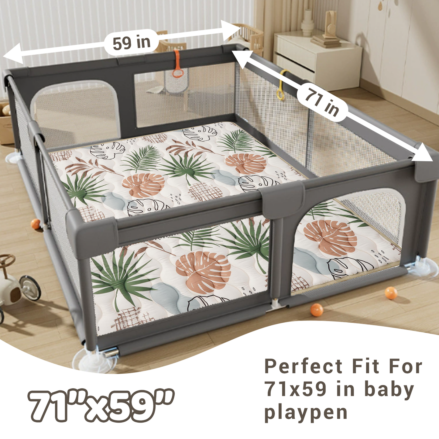 Baby Play Mat-Beige Leaves