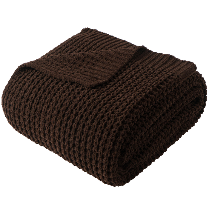 Knit Throw Blanket-Brown