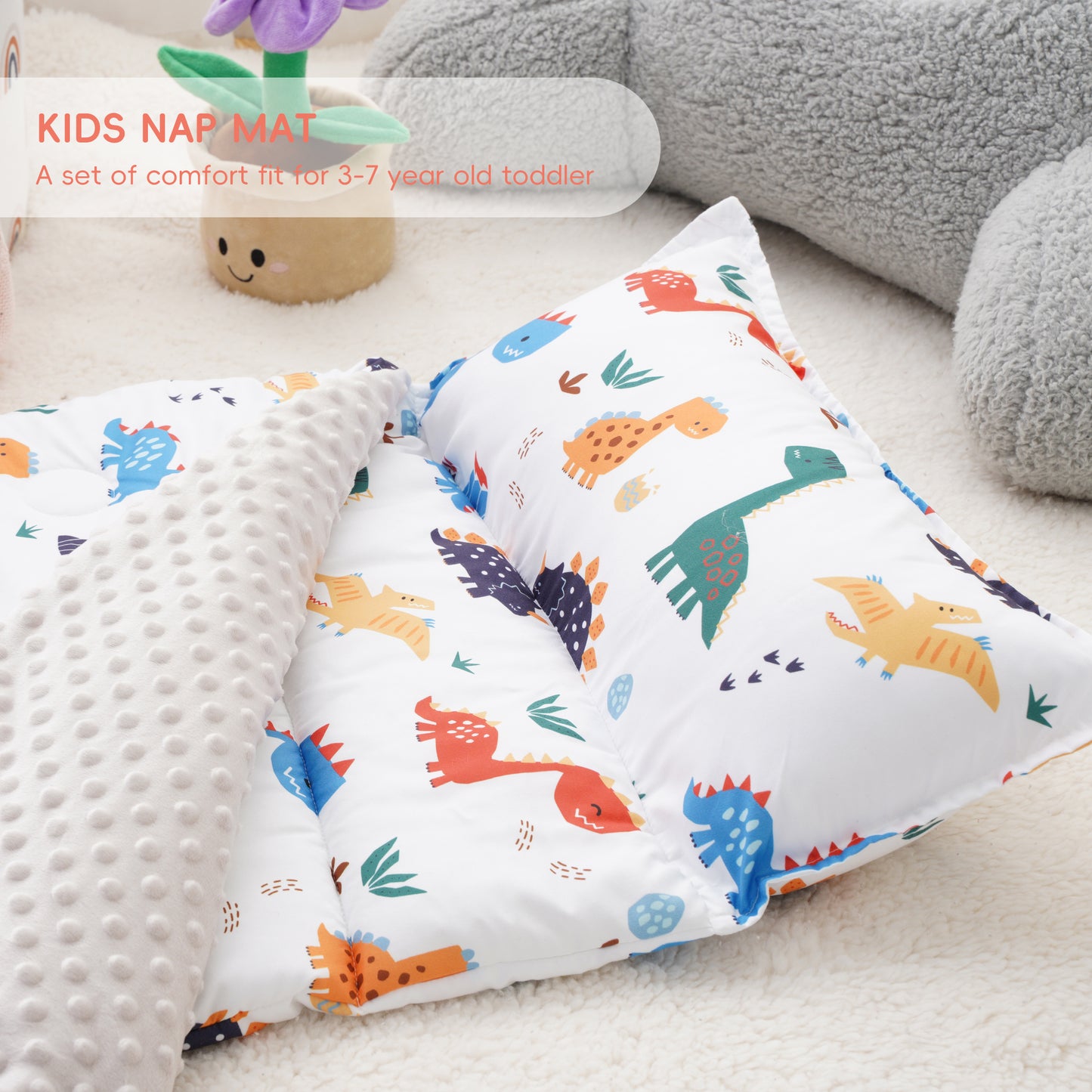 Toddler Nap Mat-Dinosaur White