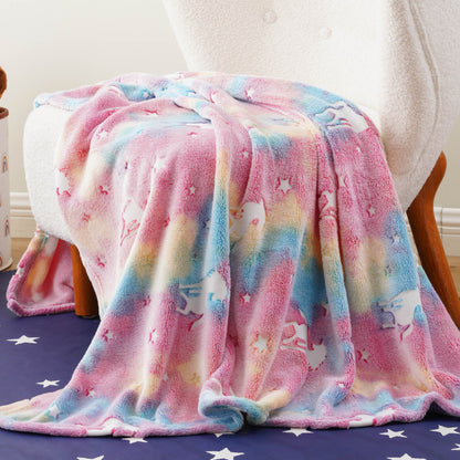 Glow in The Dark Kids Blankets-RainbowUnicorns