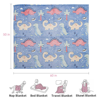 Glow in The Dark Kids Blankets-Dinosaur