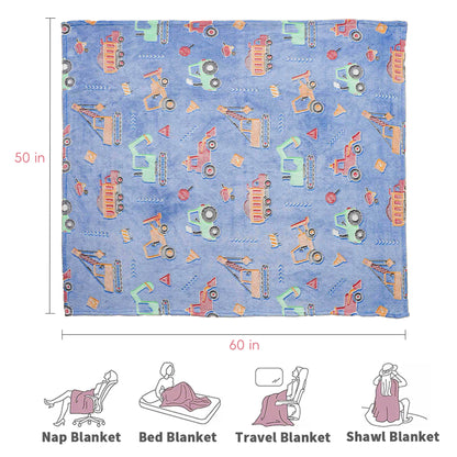 Glow in The Dark Kids Blankets-ConstructionVehicle