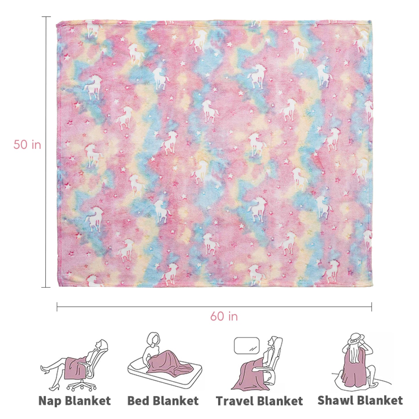 Glow in The Dark Kids Blankets-RainbowUnicorns