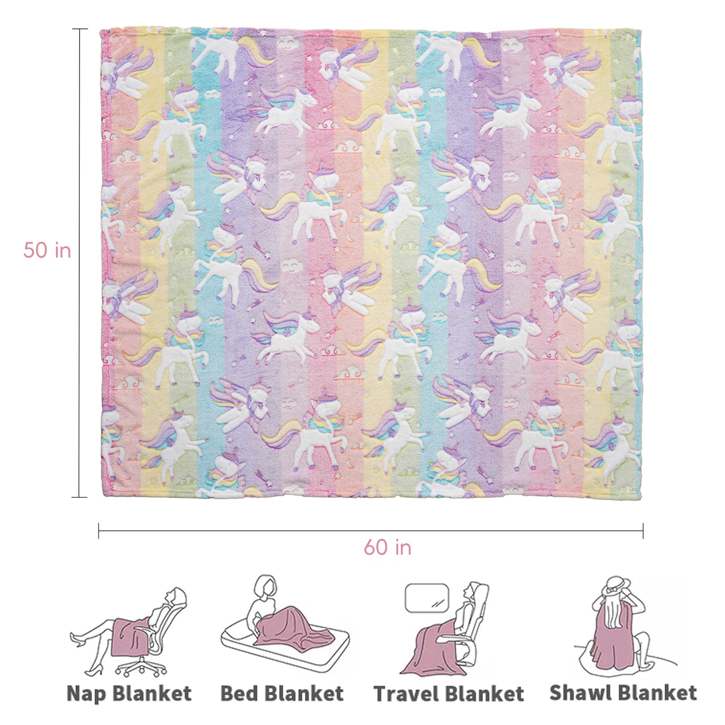 Glow in The Dark Kids Blankets-PurpleUnicorns