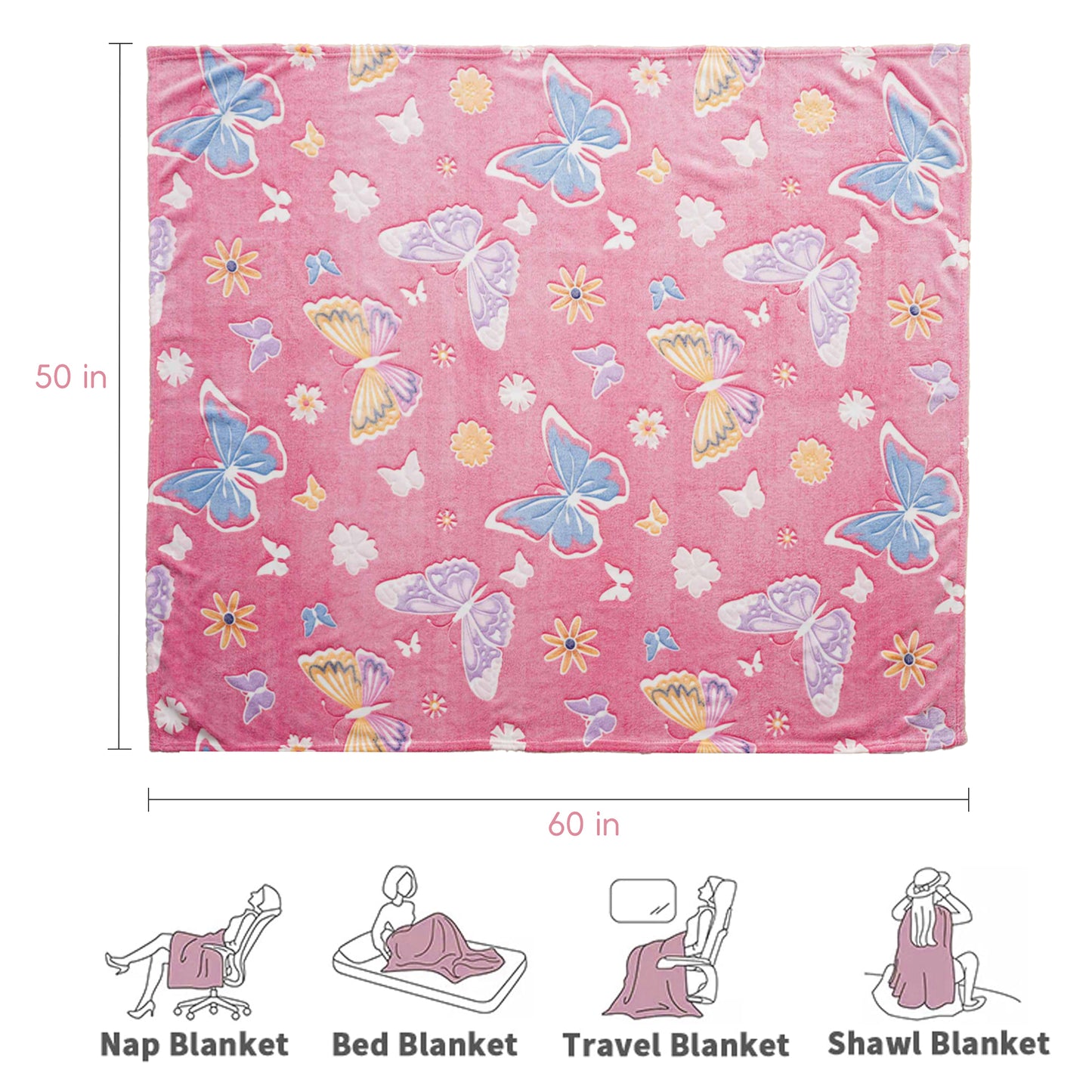 Glow in The Dark Kids Blankets-PinkButterfly