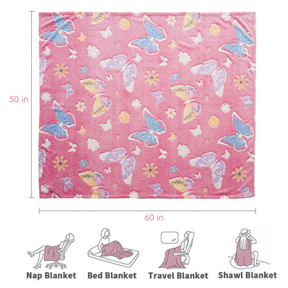 Glow in The Dark Kids Blankets-PinkButterfly