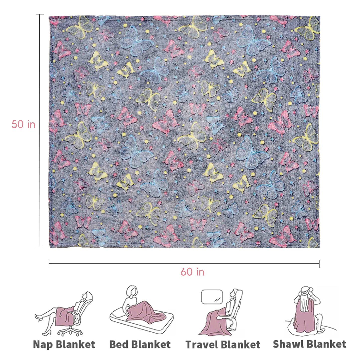 Glow in The Dark Kids Blankets-Butterfly