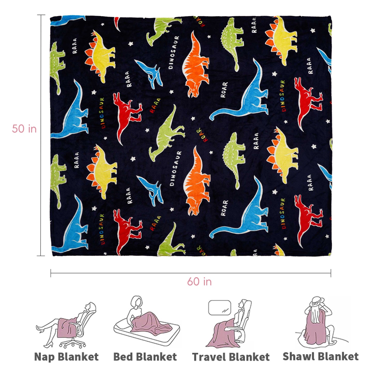 Glow in The Dark Kids Blankets-BlueDinosaur