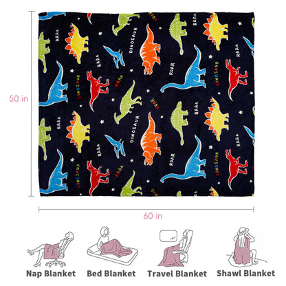 Glow in The Dark Kids Blankets-BlueDinosaur