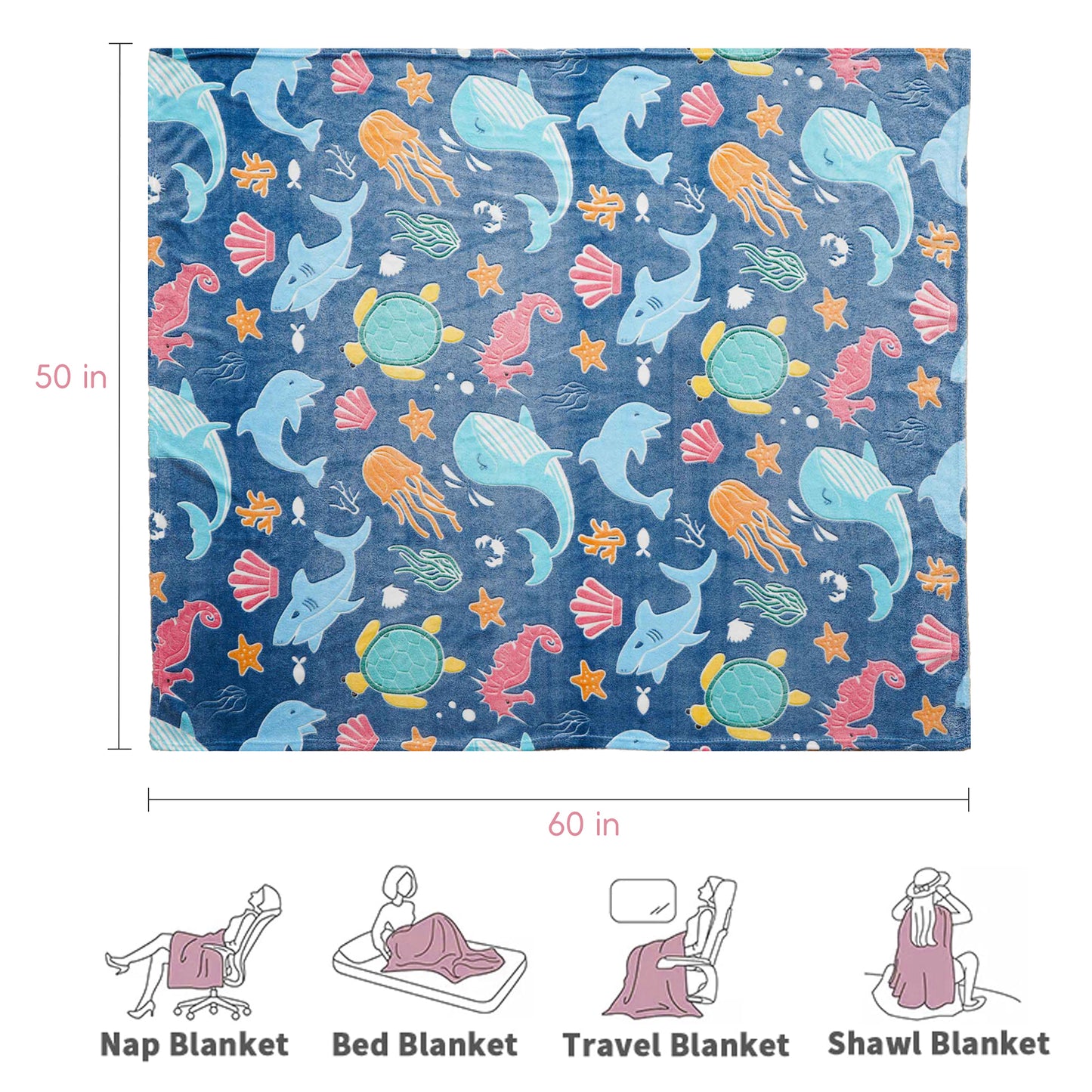 Glow in The Dark Kids Blankets-Turtle
