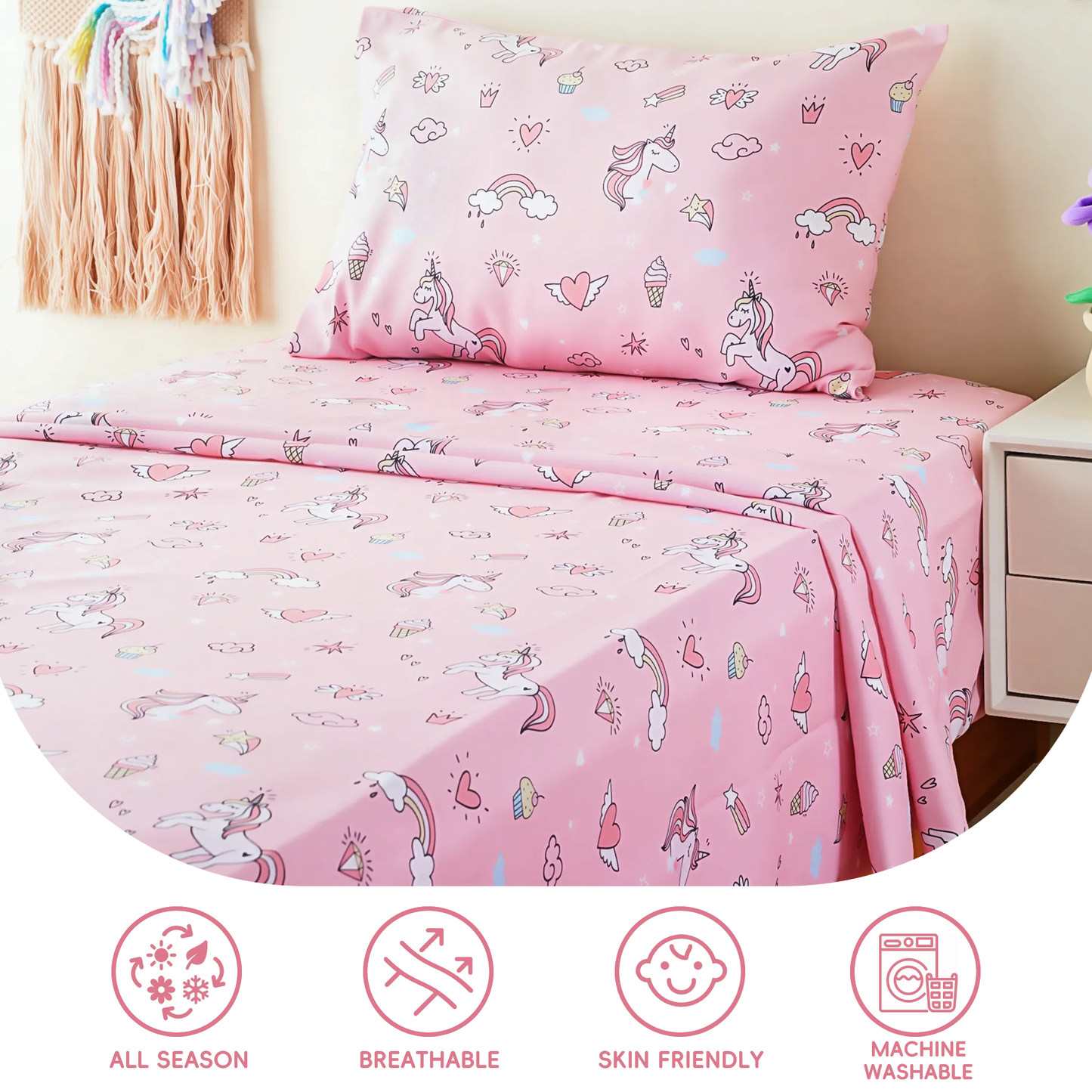 Kids Sheets Set-UnicornPink