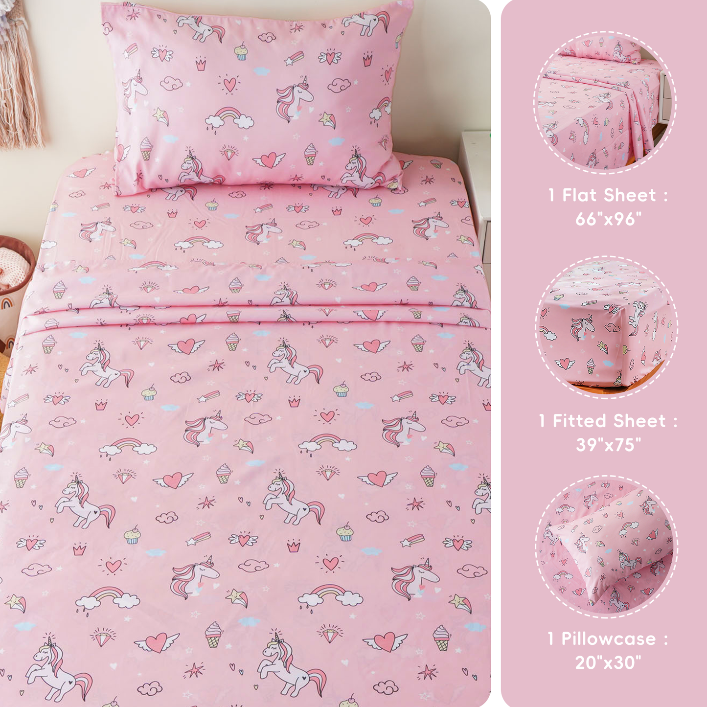 Kids Sheets Set-UnicornPink