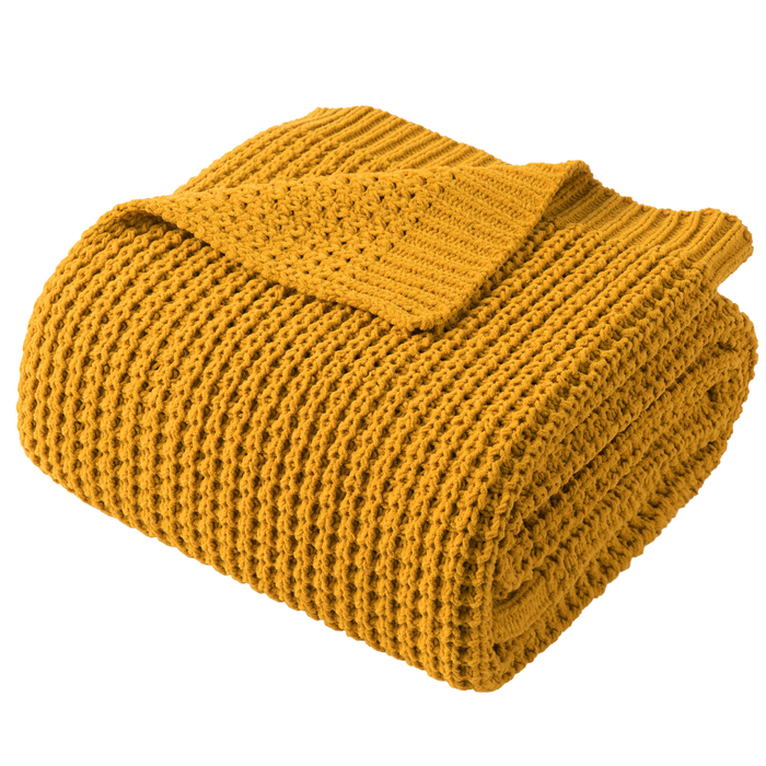 Knit Throw Blanket-Yellow