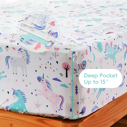 Kids Sheets Set-UnicornWhite