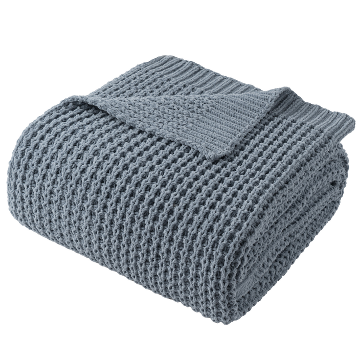 Knit Throw Blanket-Bluish Grey