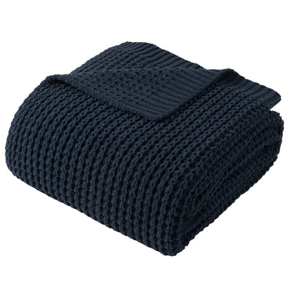 Knit Throw Blanket-Navy