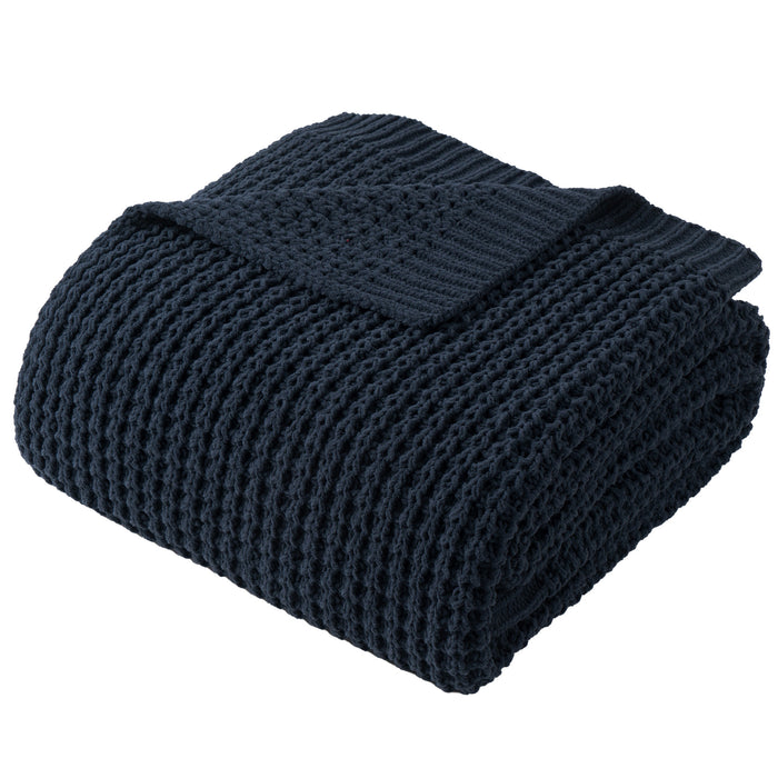 Knit Throw Blanket-Navy