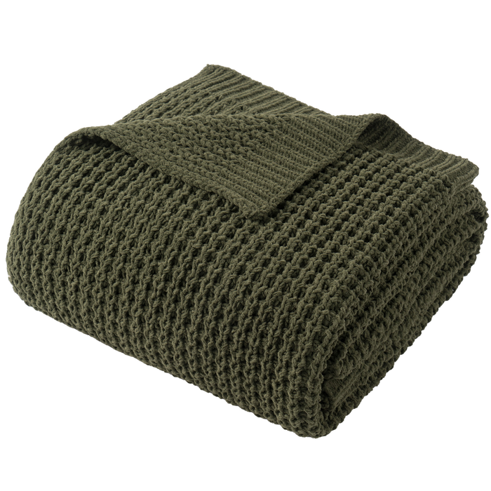 Knit Throw Blanket-Olive Green