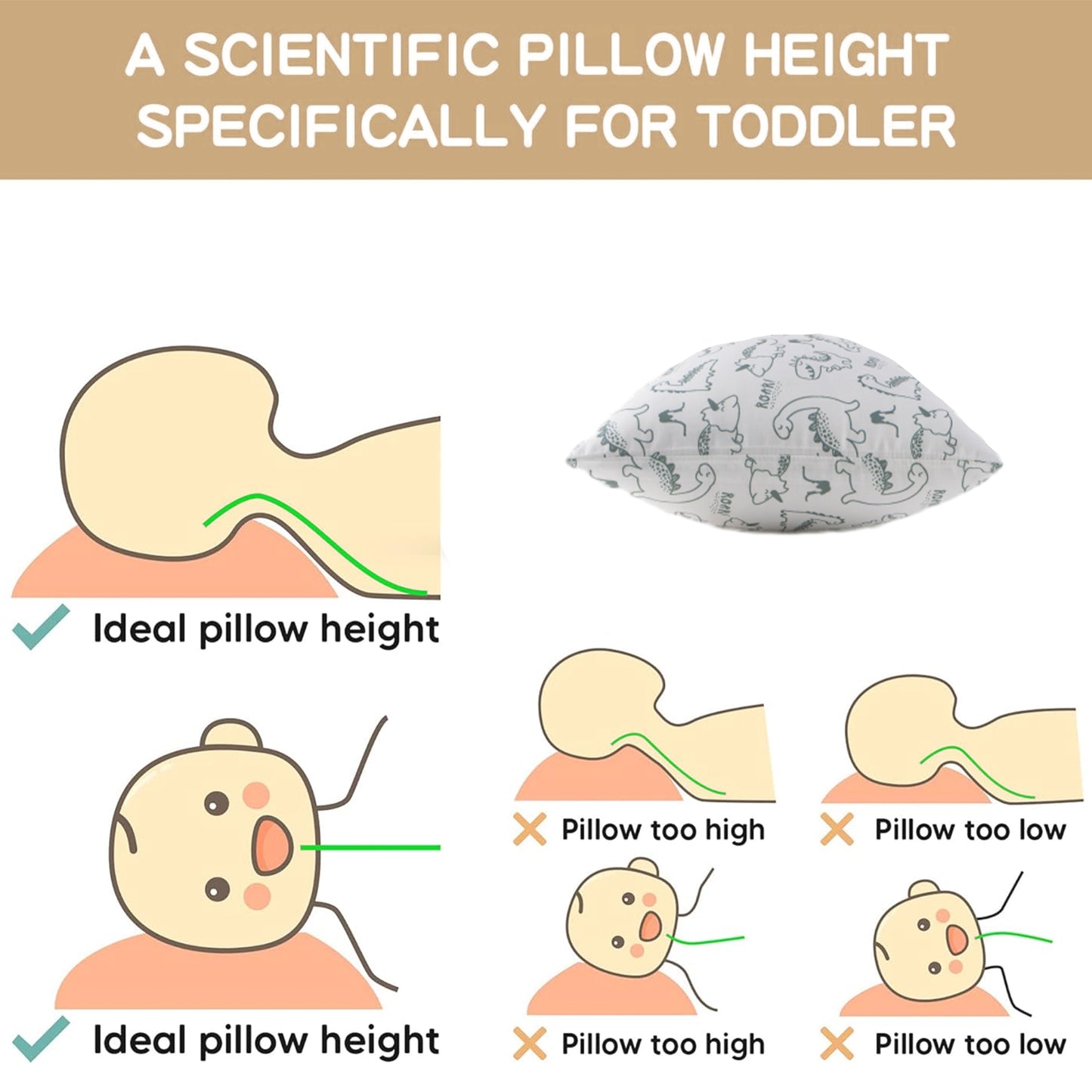 Toddler Pillows-WhiteDinosaur