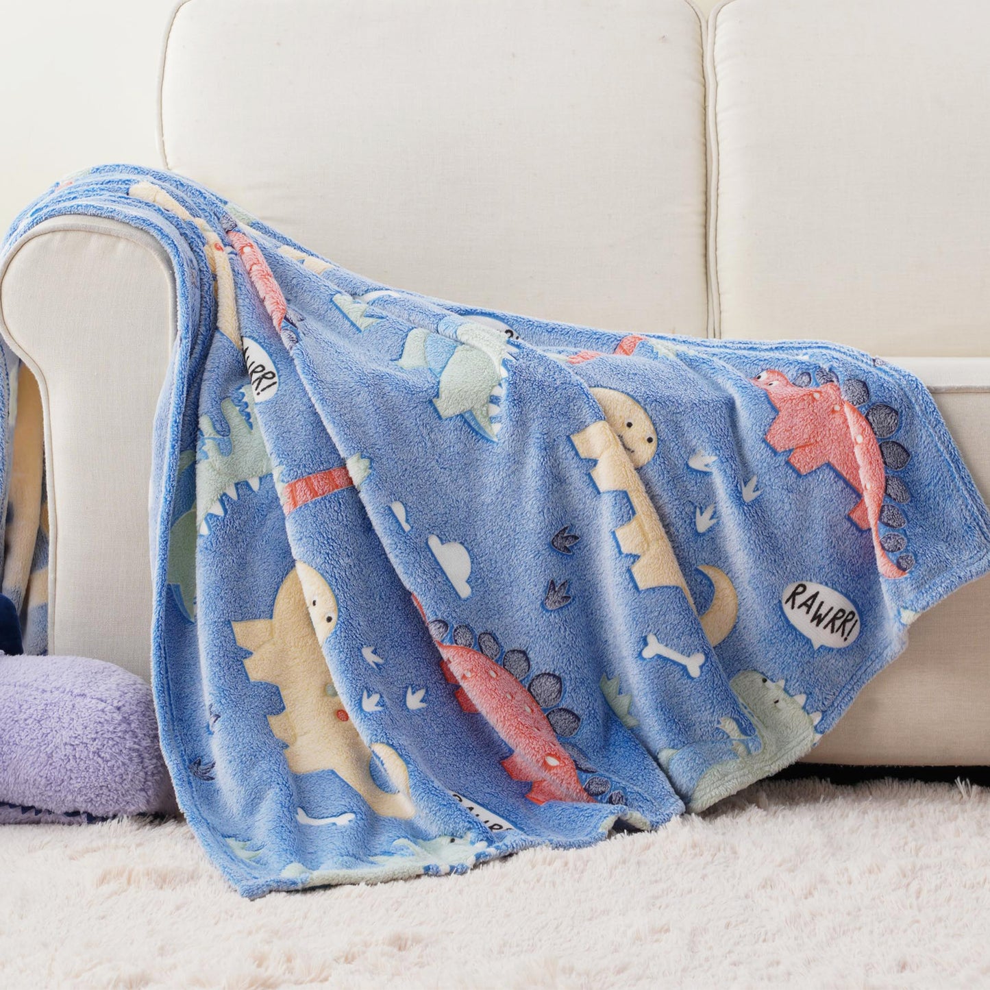 Glow in The Dark Kids Blankets-Dinosaur