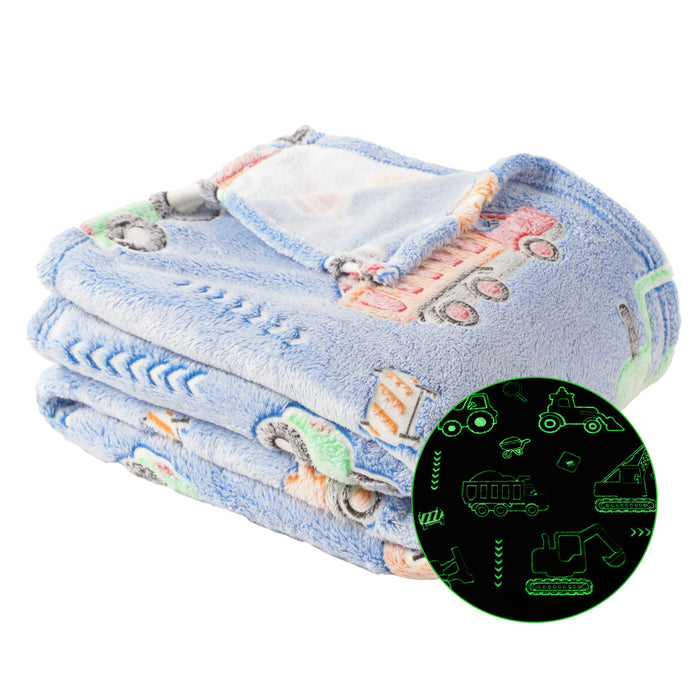 Glow in The Dark Kids Blankets-ConstructionVehicle