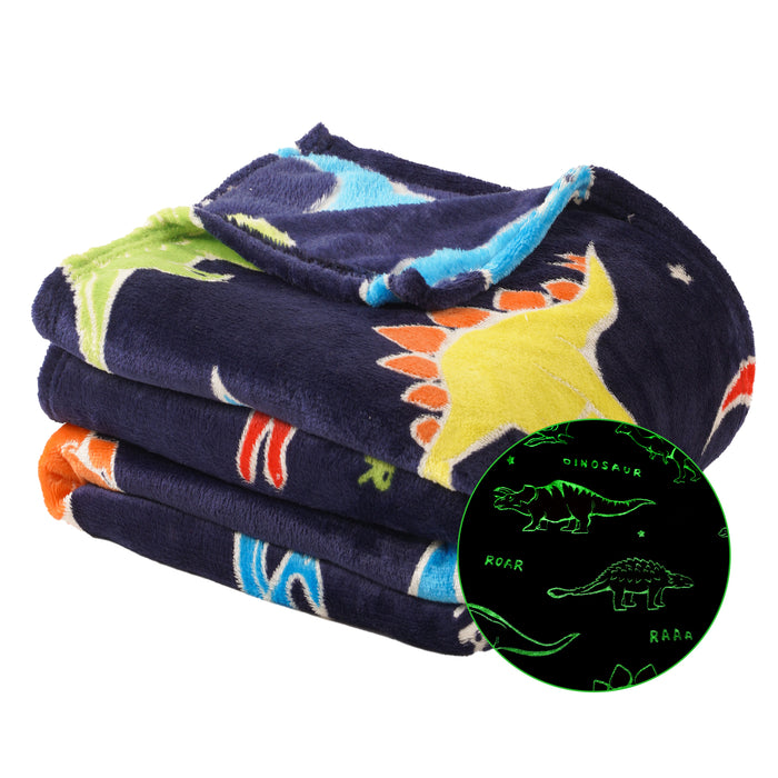 Glow in The Dark Kids Blankets-BlueDinosaur