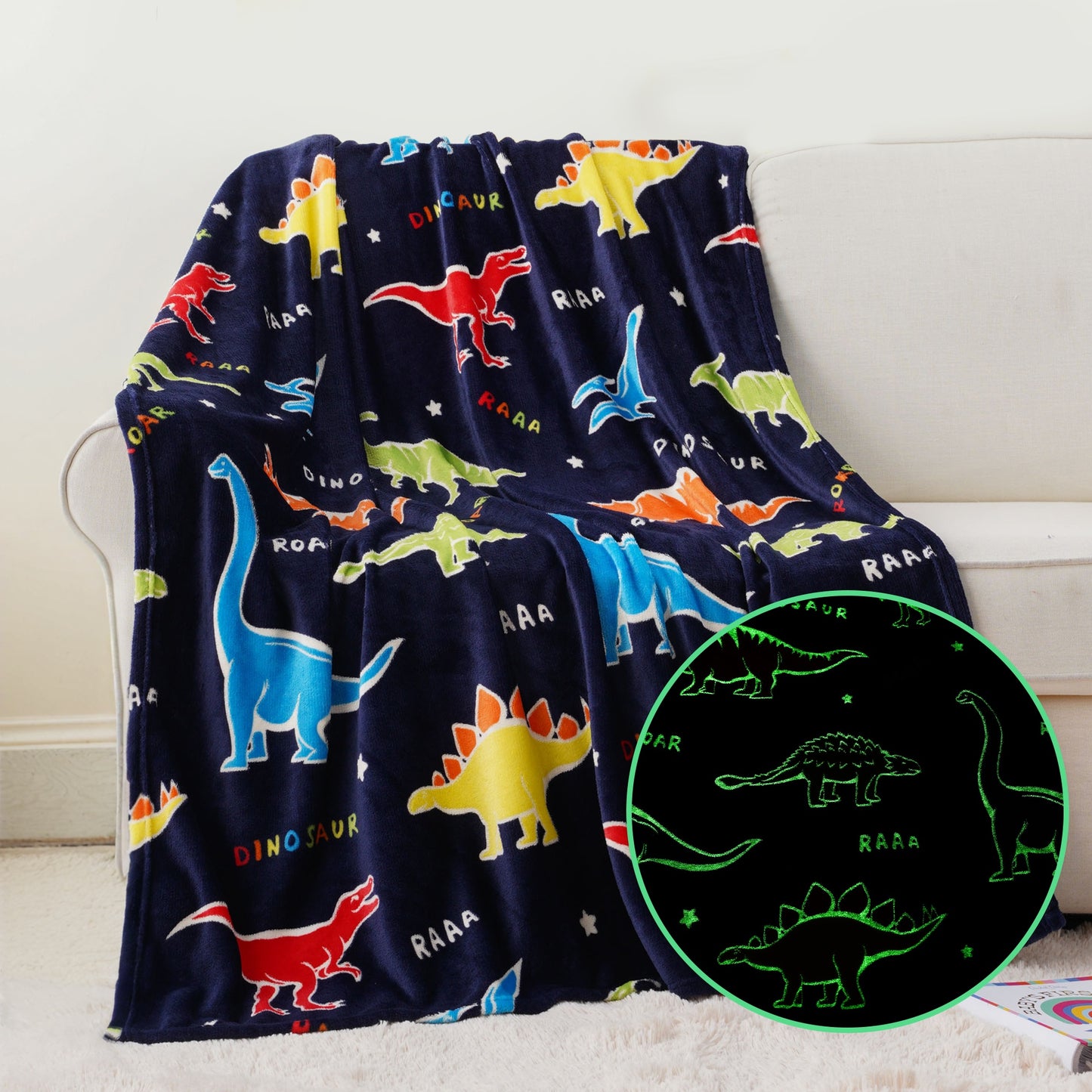 Glow in The Dark Kids Blankets-BlueDinosaur