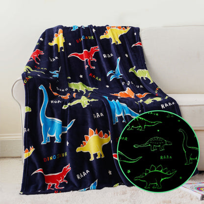Glow in The Dark Kids Blankets-BlueDinosaur