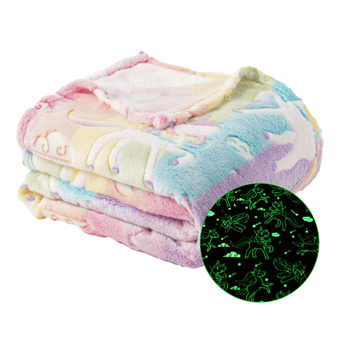 Glow in The Dark Kids Blankets-PurpleUnicorns