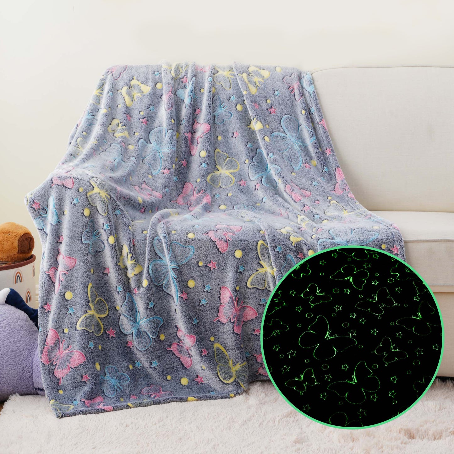 Glow in The Dark Kids Blankets-Butterfly