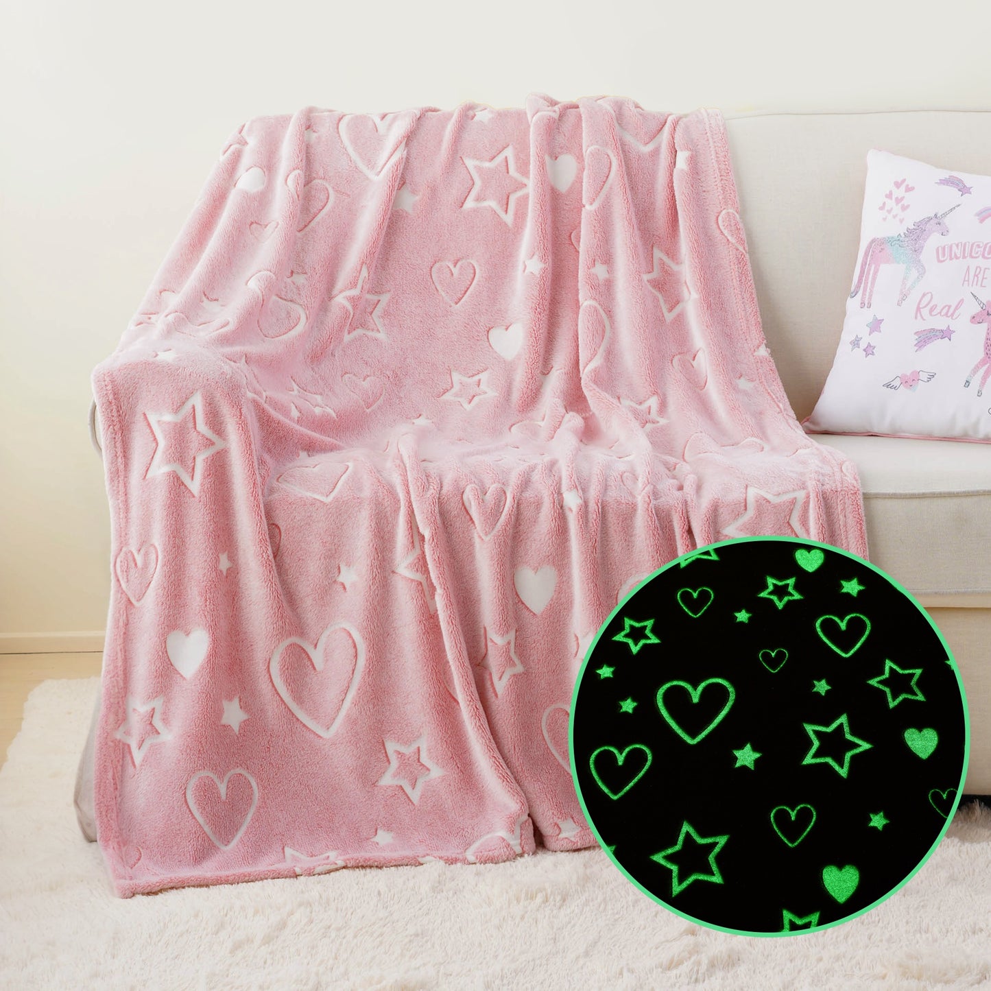 Glow in The Dark Kids Blankets-PinkHeart