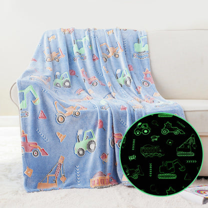 Glow in The Dark Kids Blankets-ConstructionVehicle