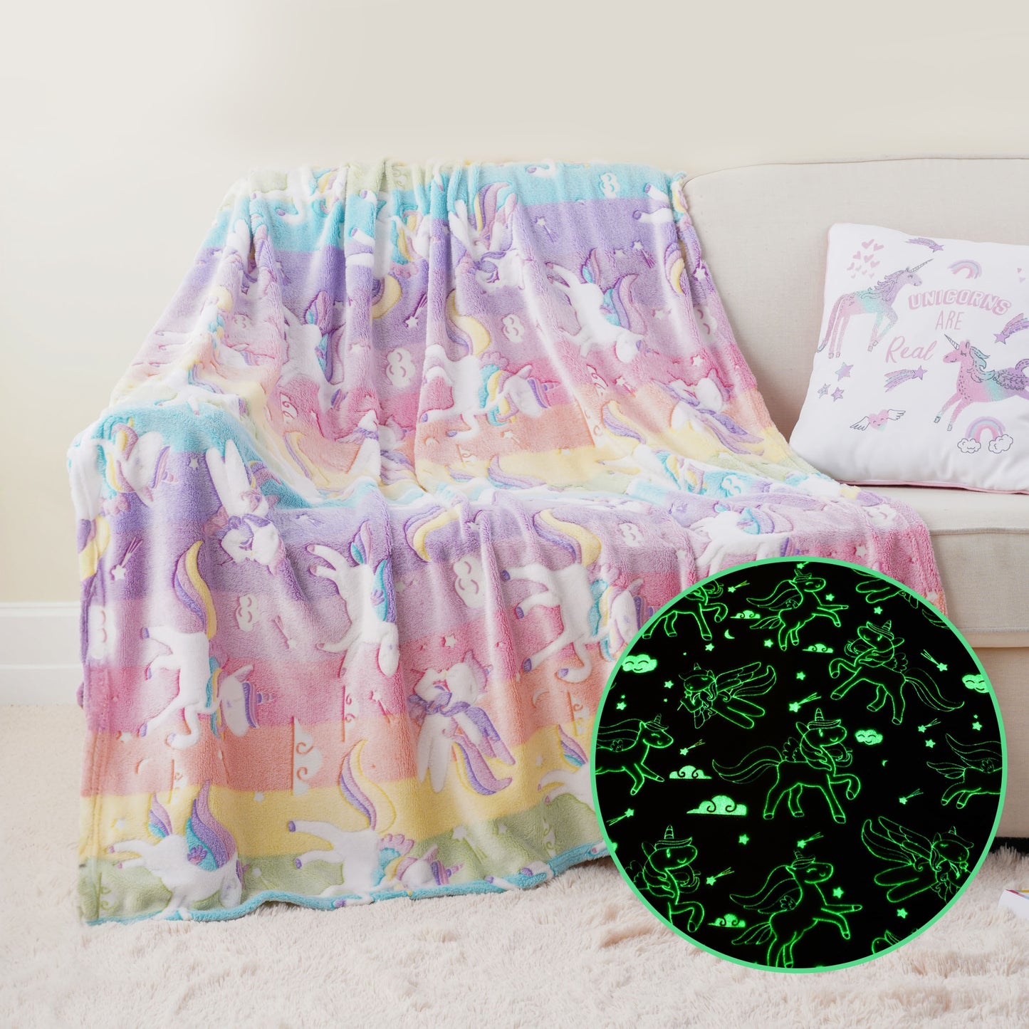 Glow in The Dark Kids Blankets-PurpleUnicorns
