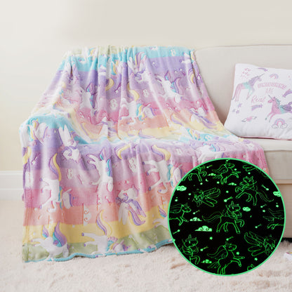 Glow in The Dark Kids Blankets-PurpleUnicorns