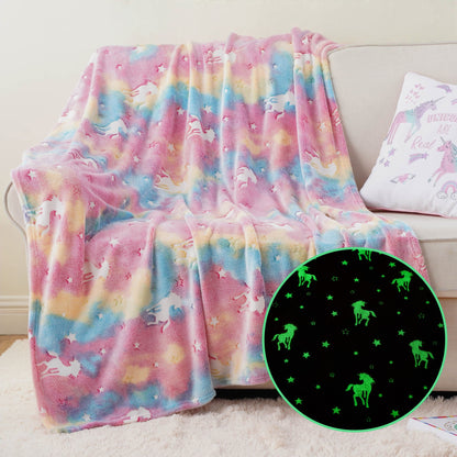 Glow in The Dark Kids Blankets-RainbowUnicorns